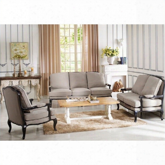 Baxton Studio Antoinette 3 Piece French Sofa Set In Neutral Gray-beige