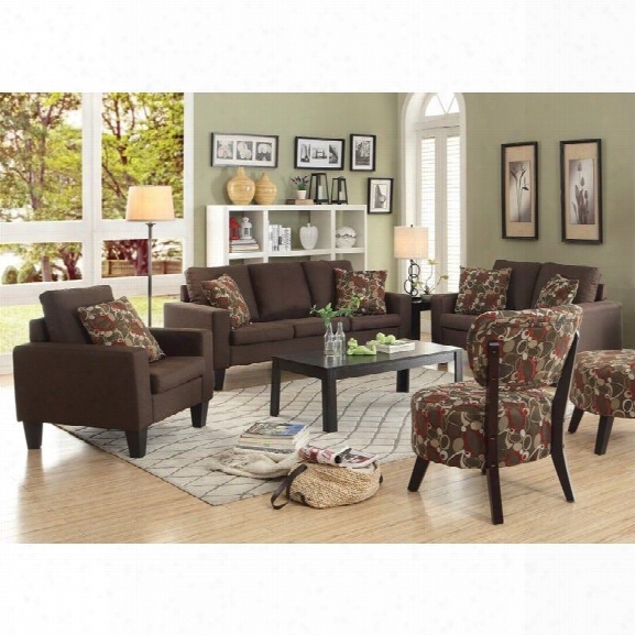 Coaster Bachman 3 Piece Fabric Sofa Set In Chocolate