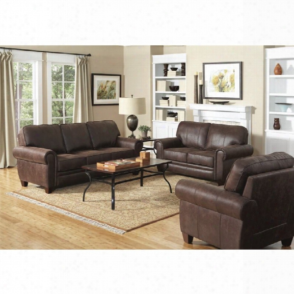 Coaster Bentley 3 Piece Microfiber Sofa Set In Brown