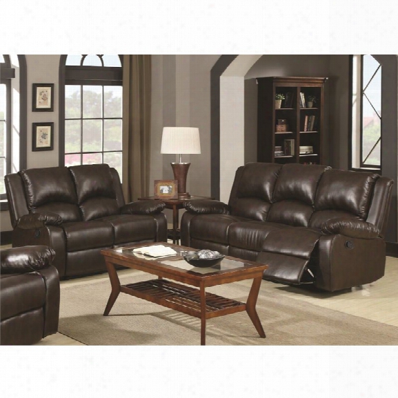 Coaster Boston 2 Piece Leather Reclining Sofa Set In Brown