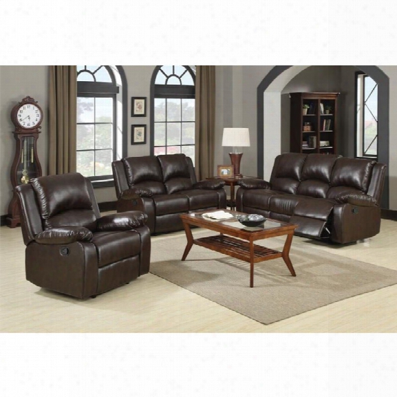 Coaster Boston 3 Piece Leather Reclining Sofa Set In Brown