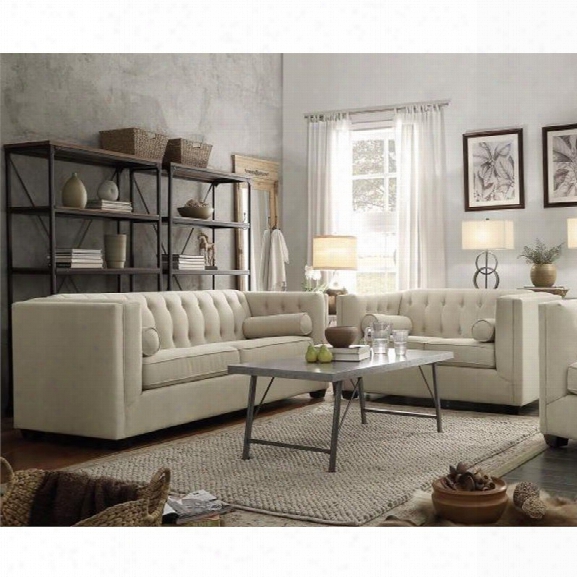 Coaster Cairns 2 Piece Upholstered Sofa Set In Oatmeal
