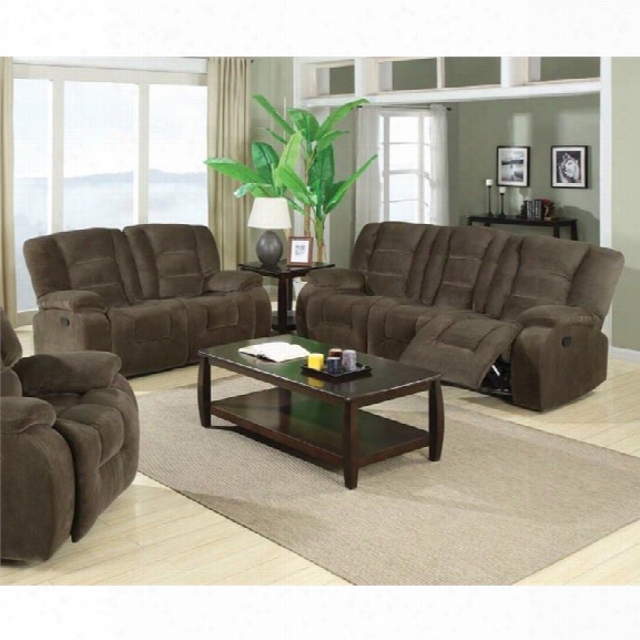 Coaster Charlie 2 Piece Reclining Sofa Set In Brown Sage Velvet