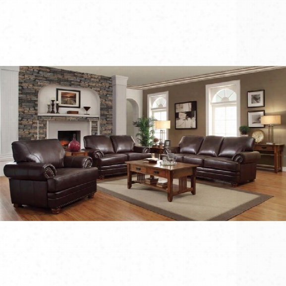 Coaster Colton 3 Piece Leather Sofa Set In Brown