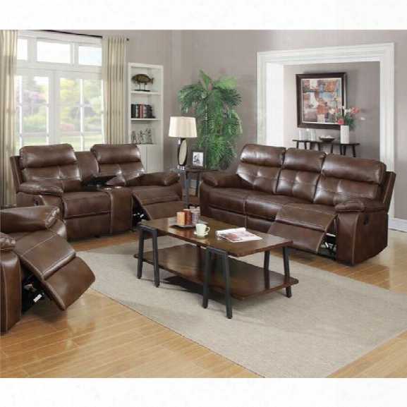 Coaster Damiano 2 Piece Faux Leather Reclining Sofa Set In Brown