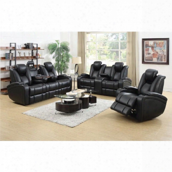 Coaster Delange 3 Piece Faux Leather Reclining Sofa Set In Black