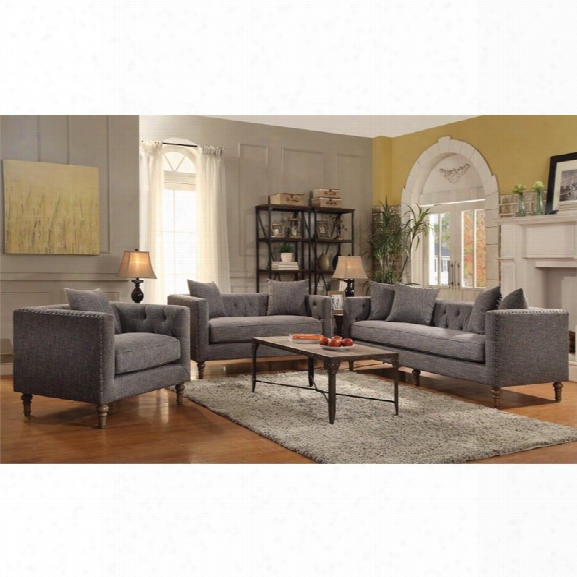 Coaster Ellery 3 Piece Upholstered Sofa Set In Gray