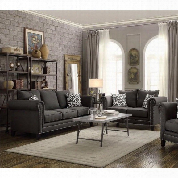 Coaster Emerson 2 Piece Fabric Sofa Set In Gray