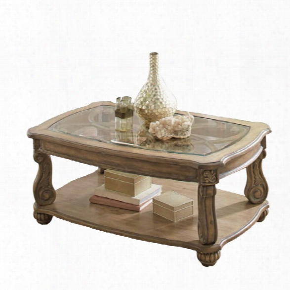 Coaster Glass Top Coffee Table In Antique Linen