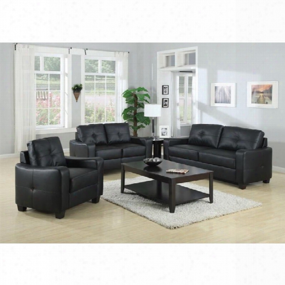 Coaster Jasmine 3 Piece Leather Sofa Set In Black