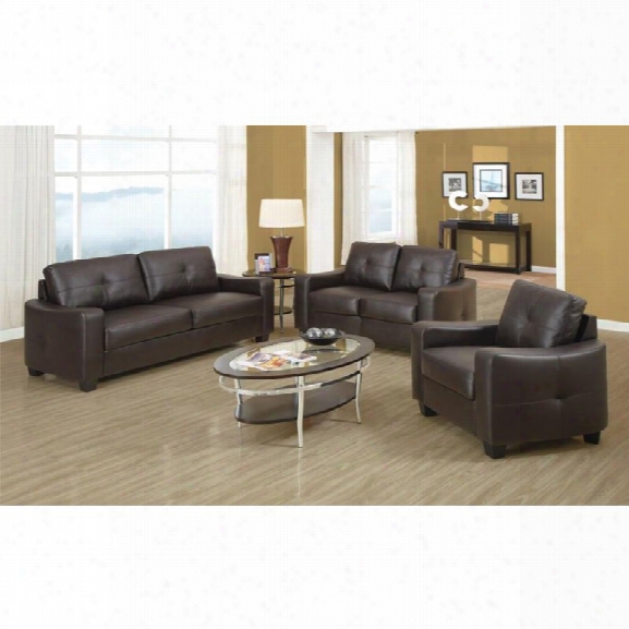 Coaster Jasmine 3 Piece Leather Sofa Set In Dark Brown