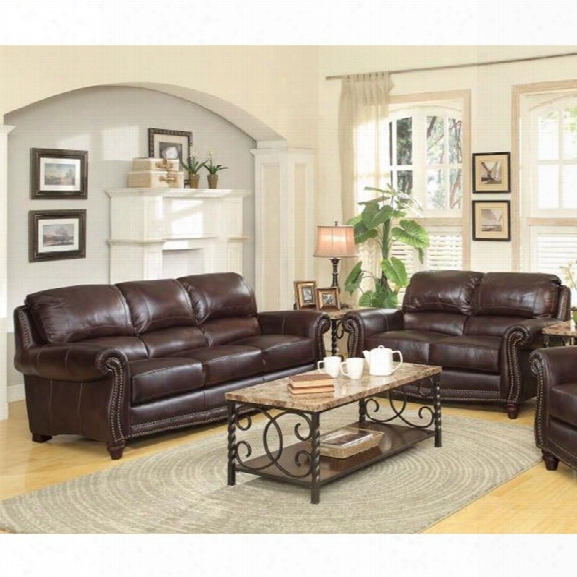 Coaster Lockhart 2 Piece Leather Sofa Set In Burgundy Brown