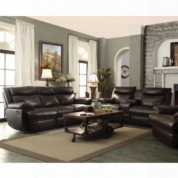 Coaster Macpherson 2 Piece Leather Reclining Sofa Set In Brown