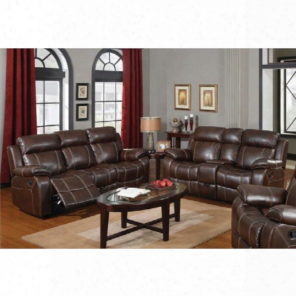 Coaster Myleene 2 Piece Leather Reclining Sofa Set In Brown