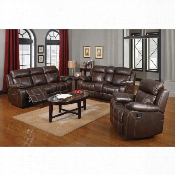 Coaster Myleene 3 Piece Leather Reclining Sofa Set In Brown