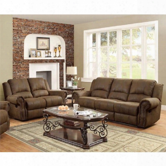 Coaster Rawlinson 2 Piece Microfiber Reclining Sofa Set In Brown