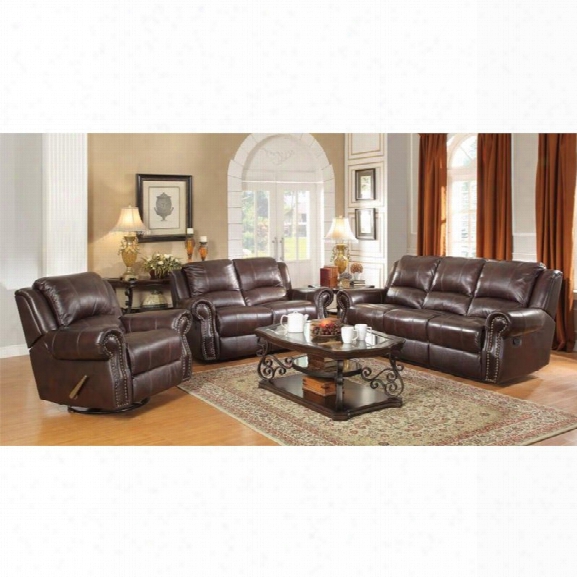 Coaster Rawlinson 3 Piece Faux Leather Reclining Sofa Set In Tobacco