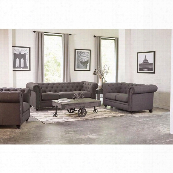 Coaster Roy 3 Piece Button Tufted Sofa Set In Gray