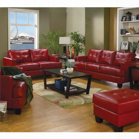 Coaster Samuel 2 Piece Contemporary Leather Sofa Set In Red