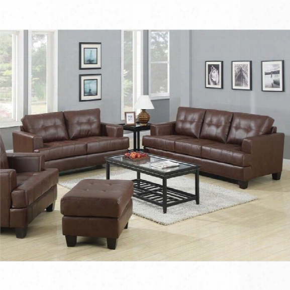 Coaster Samuel 2 Piece Faux Leather Stationary Sofa Set In Dark Brown