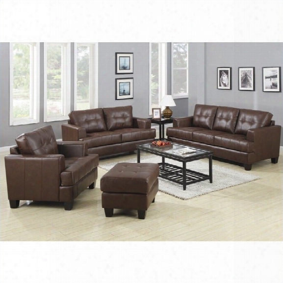 Coaster Samuel 3 Piece Faux Leather Sofa Set In Dark Brown