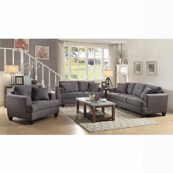 Coaster Samuel 3 Piece Sofa Set In Charcoal