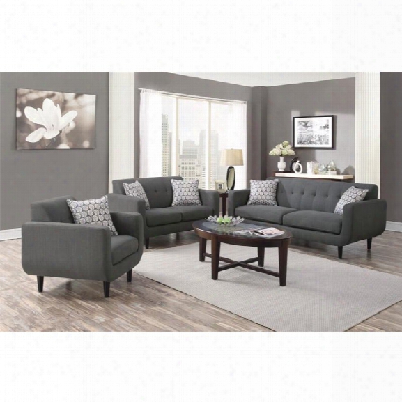 Coaster Stansall 3 Piece Upholstered Modern Sofa Set In Gray