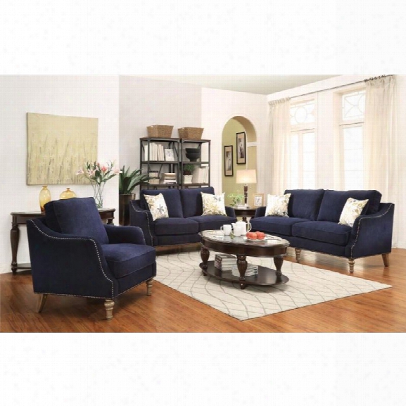 Coaster Vessot 3 Piece Upholstered Sofa Set In Blue