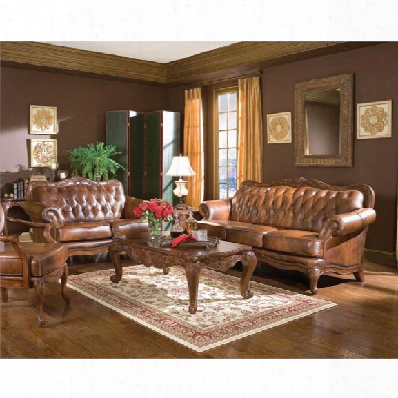 Coaster Vienna 3 Piece Classic Brown Leather Sofa Set