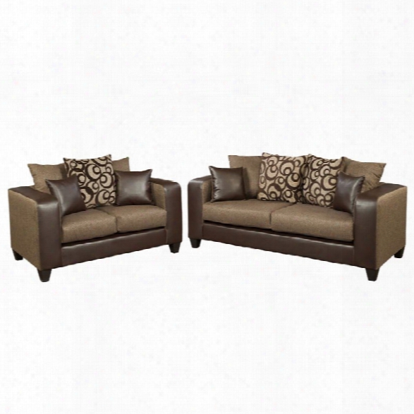 Flash Furniture 2 Piece Chenille Faux Leather Sofa Set In Brown