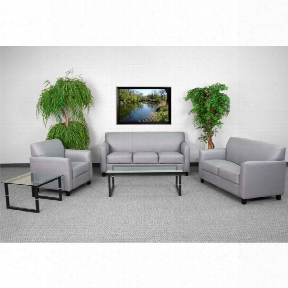 Flash Furniture Diplomat 3 Piece Leather Reception Sofa Set In Gray