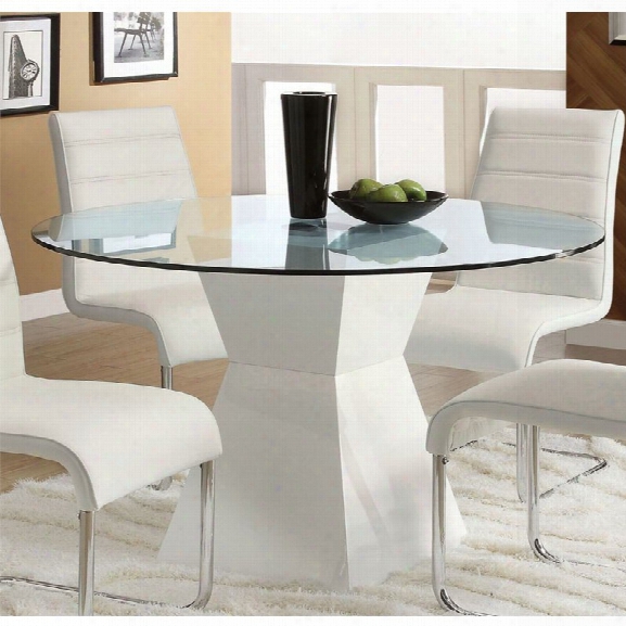 Furniture Of America Dorazio Round Glass Top Dining Table In White