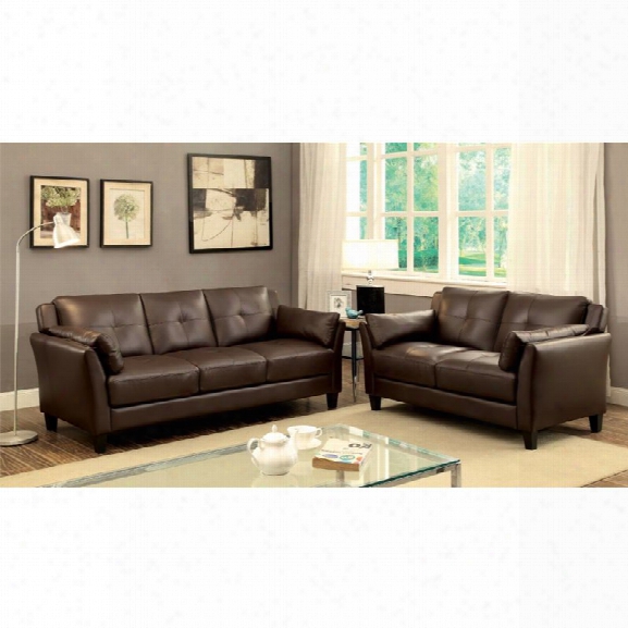 Furniture Of America Harrelson 2 Piece Leatherette Sofa Set In Brown