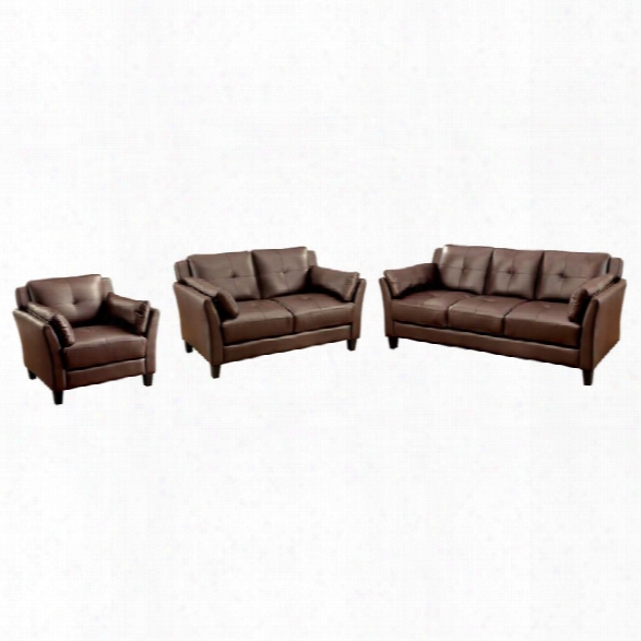 Furniture Of America Harrelson 3 Piece Leatherette Sofa Set In Brown