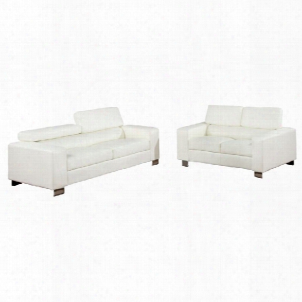 Furniture Of America Loewen 2 Piece Bonded Leather Sofa Set In White