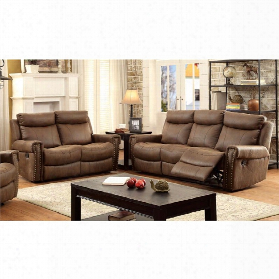 Furniture Of America Malm 2 Piece Reclining Fabric Sofa Set In Brown