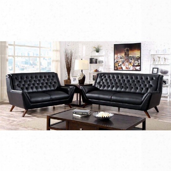 Furniture Of America Mayfield 3 Piece Leather Sofa Set In Black