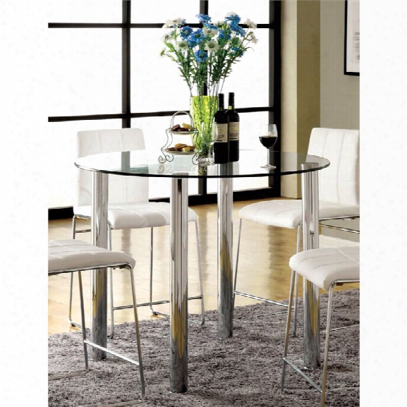 Furniture Of America Poipen Round Glass Top Dining Table In Chrome