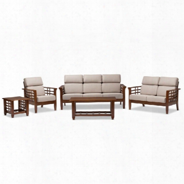 Larissa 5 Piece Sofa Set In Taupe And Cherry