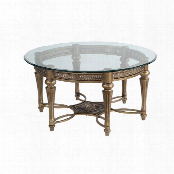 Magnussen Galloway Round Glass Top Cocktail Table With Pewter Finish