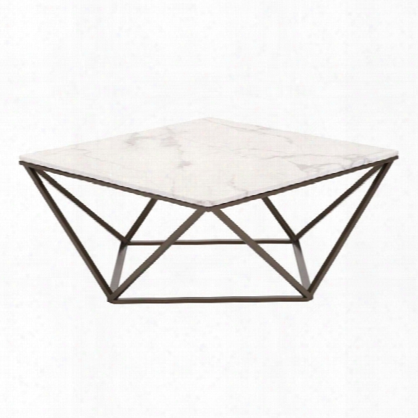 Maklaine Faux Marble Top Coffee Table In Stone And Antique Brass