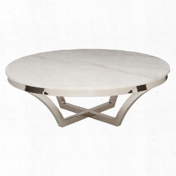 Nuevo Aurora Round Marble Top Coffee Table In Silver And White