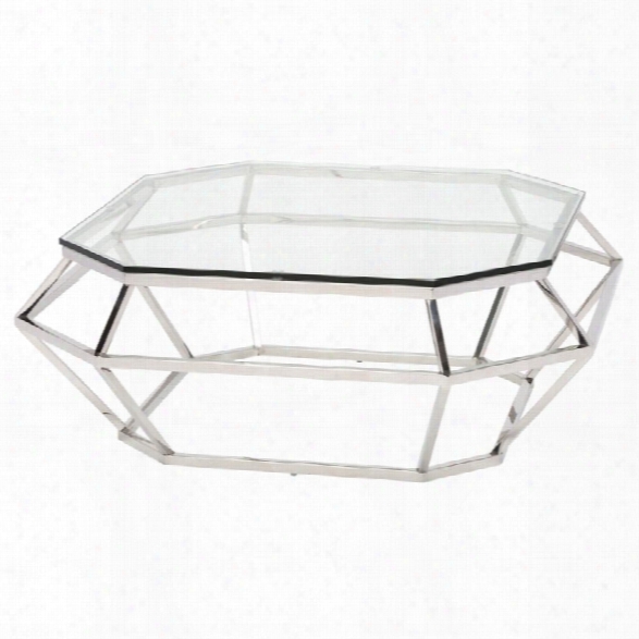 Nuevo Diamond Glass Top Metal Coffee Table In Silver