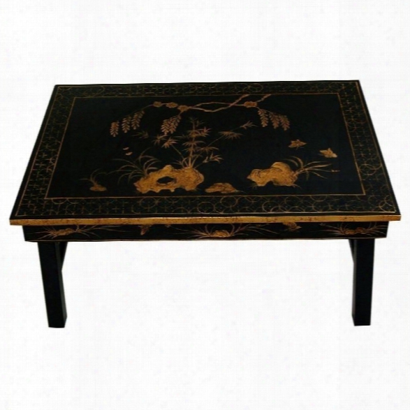 Oriental  Furniture Tea Table With Foldable Legs In Black