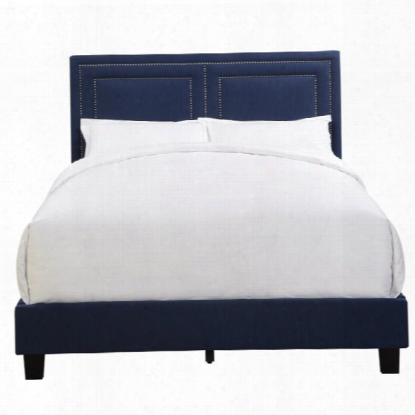 Pulaski Nailhead Trim Upholstered Queen Panel Bed In Cobalt