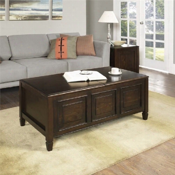 Simpli Home Connaught Coffee Table With Trays In Chestnut Brown