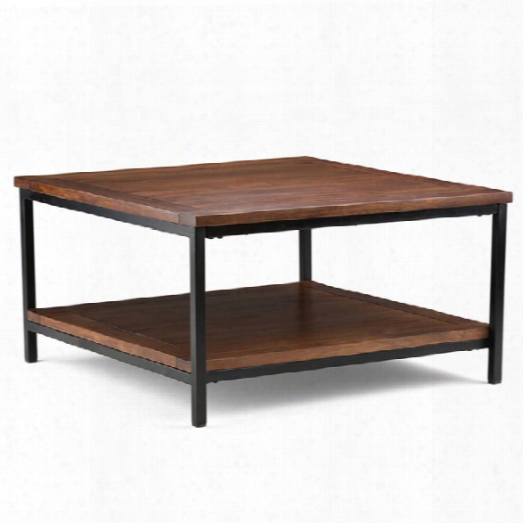 Simpli Home Skyler Square Coffee Table In Dark Cognac Brown