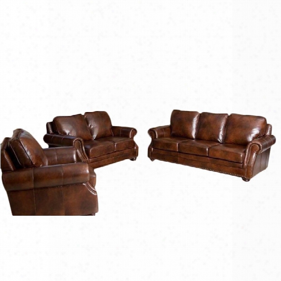 Abbyson Karington 3 Pie Ce Leather Sofa  Set In Brown