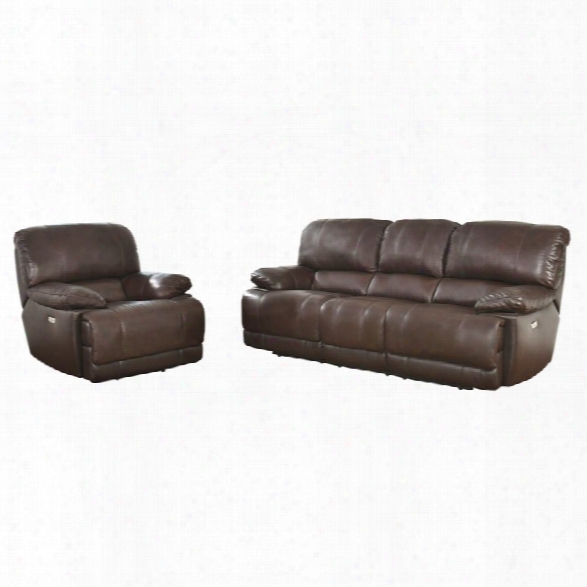 Abbyson Living Aspen 2 Piece Leather Power Reclining Sofa Set
