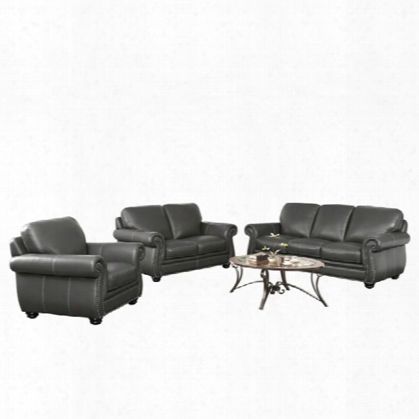 Abbyson Living Austin 3 Piece Leather Sofa Set In Gray